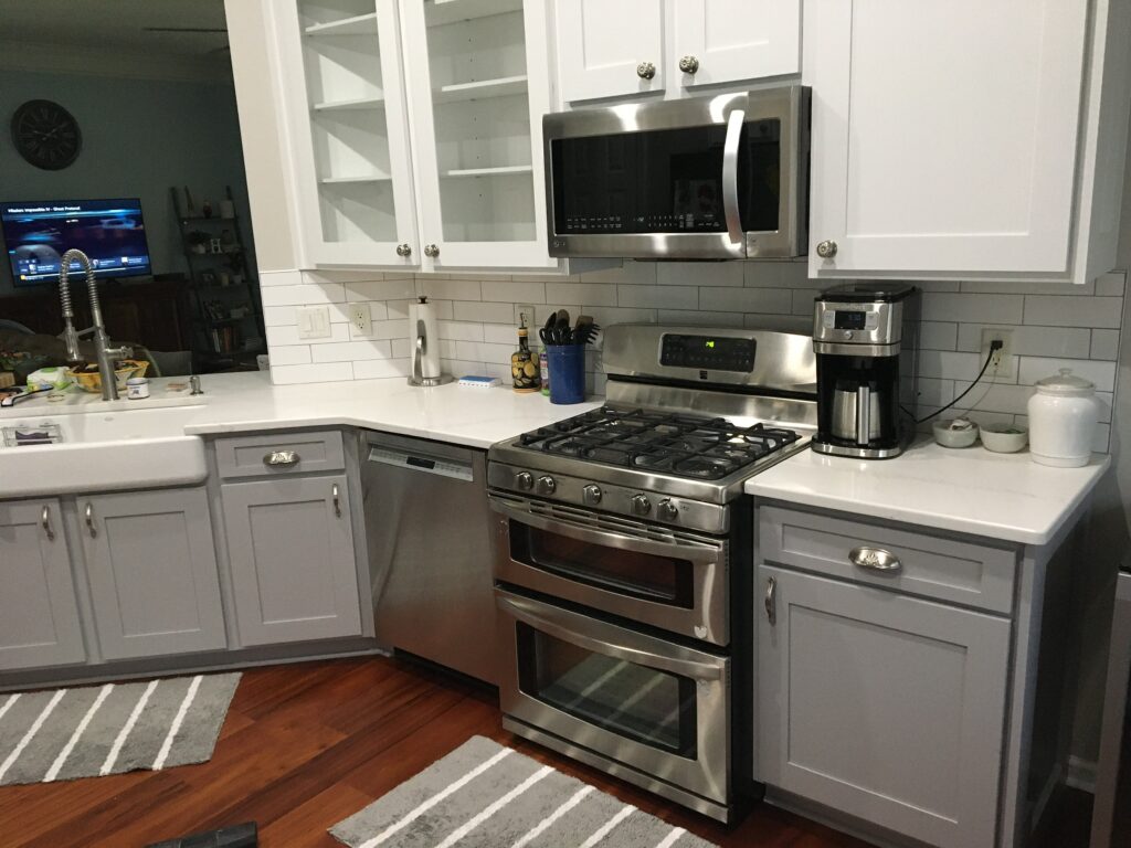 painted white cabinets in a kitchen